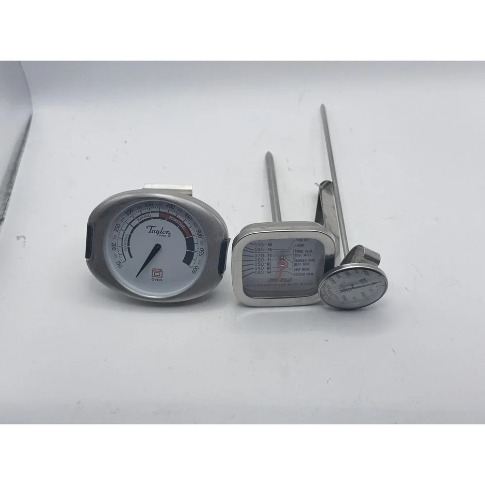Taylor Springfield Thermometer Set 3pc Oven Meat Candy Stainless Steel Analog